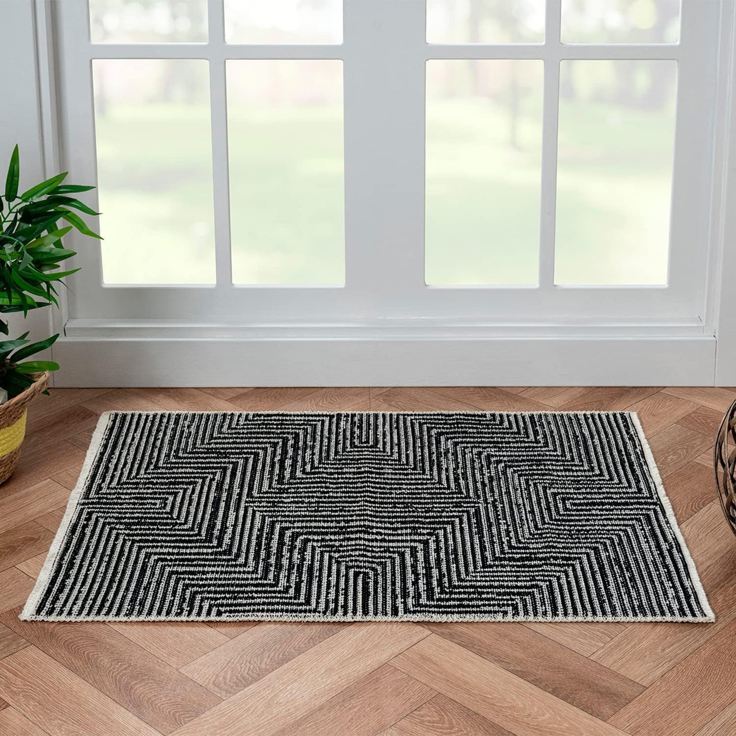 Alfombra lavable geométrica pantera negro/blanco 2x3ft