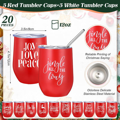 20 Vasos Navidad Acero Inox 12oz Tapa Popote