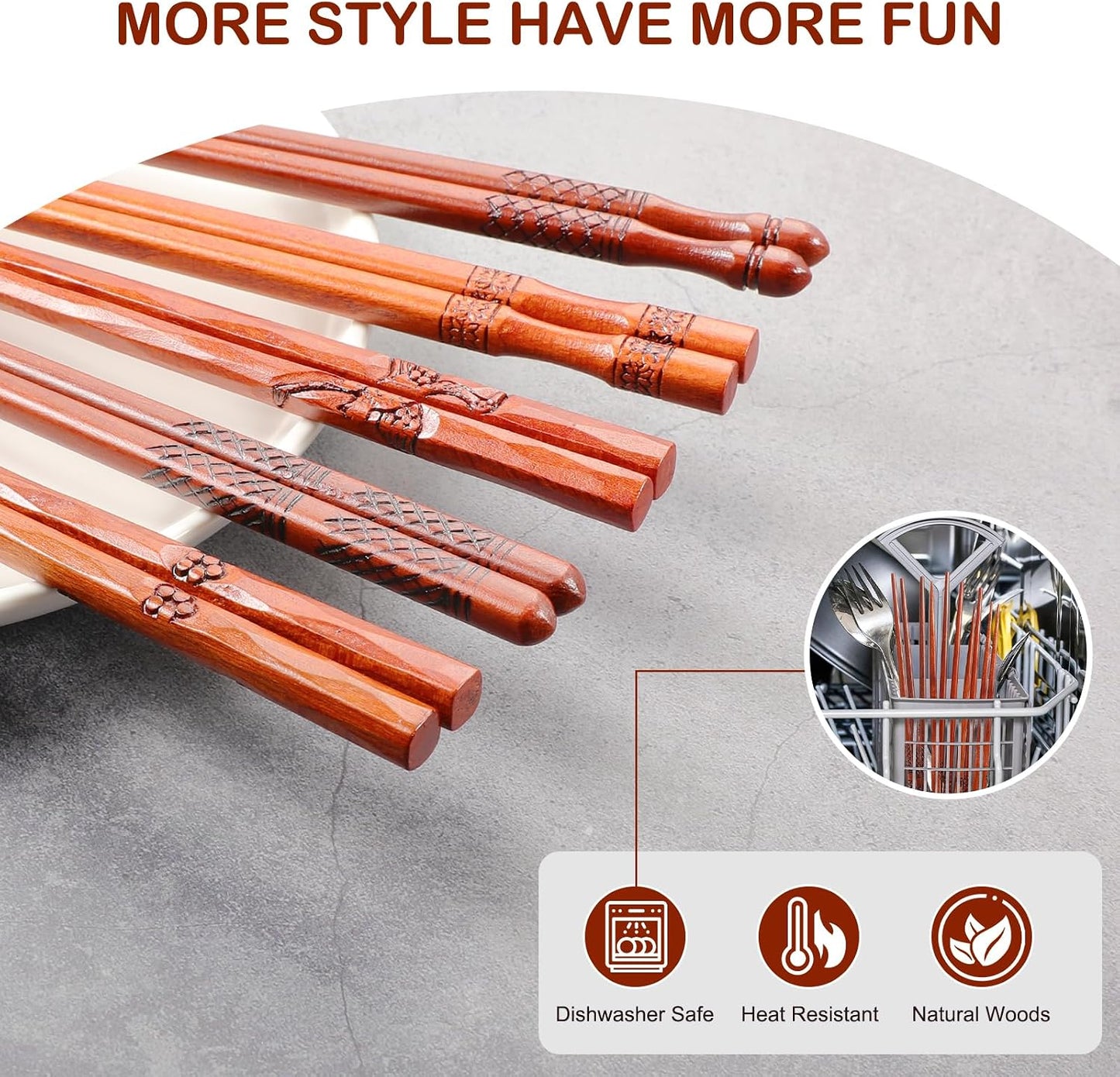 Palillos madera natural reutilizables antideslizantes 8.8pulg