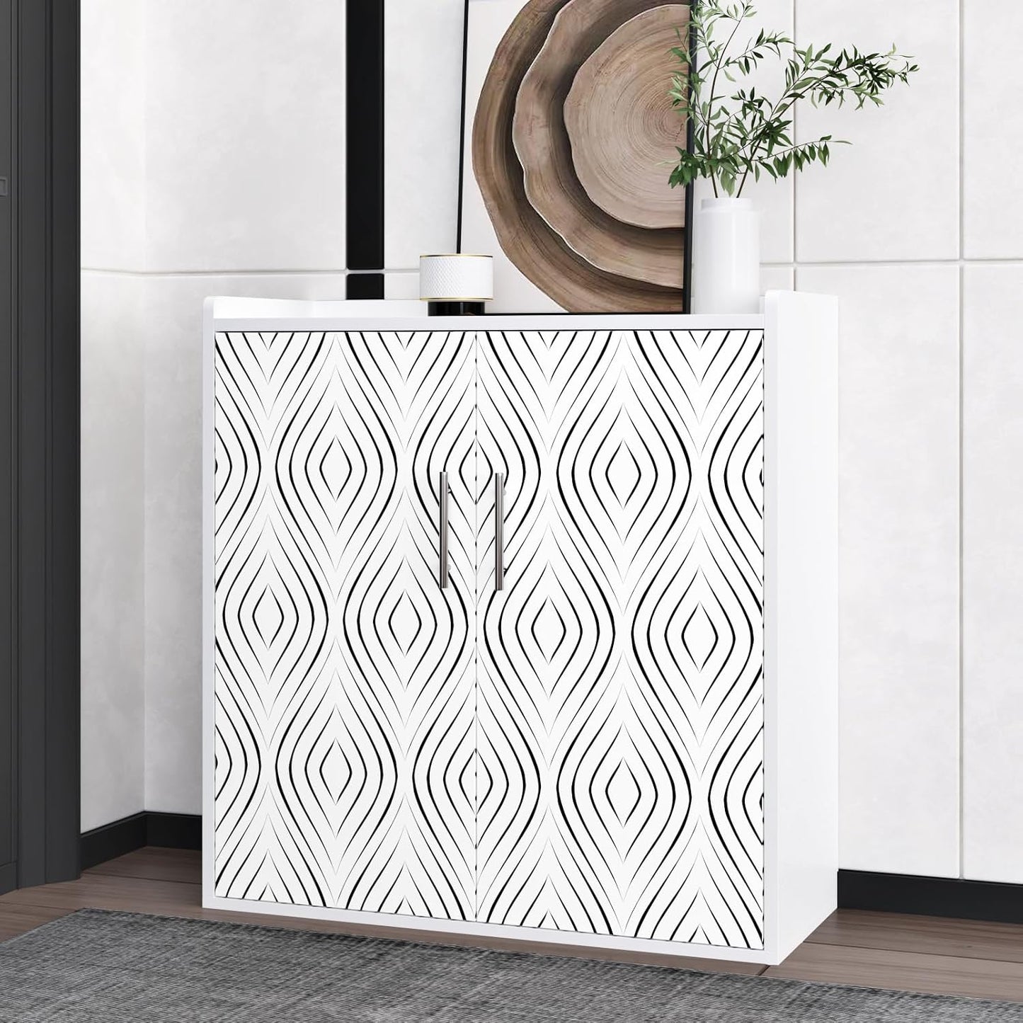 Papel tapiz geométrico blanco y negro autoadhesivo