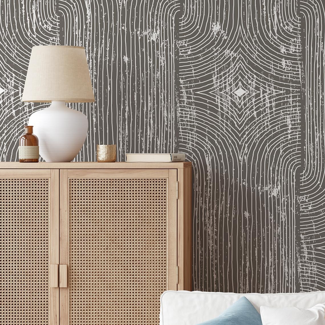 Papel tapiz bohemio gris oscuro para paredes cocina y gabinetes