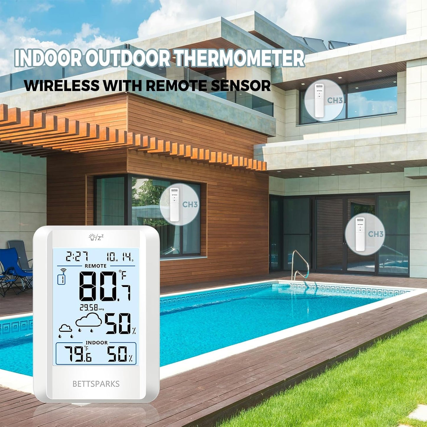Termómetro inalámbrico con sensor interior exterior 330pies