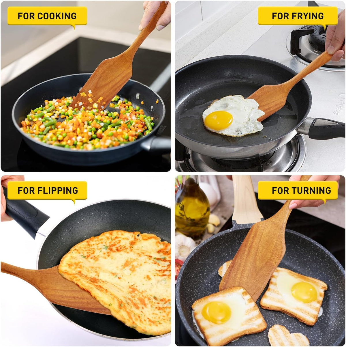 Espátula madera teca para cocina tortitas huevos