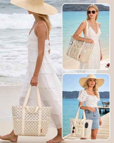 Bolso de malla para playa con toallas y artículos vacaciones