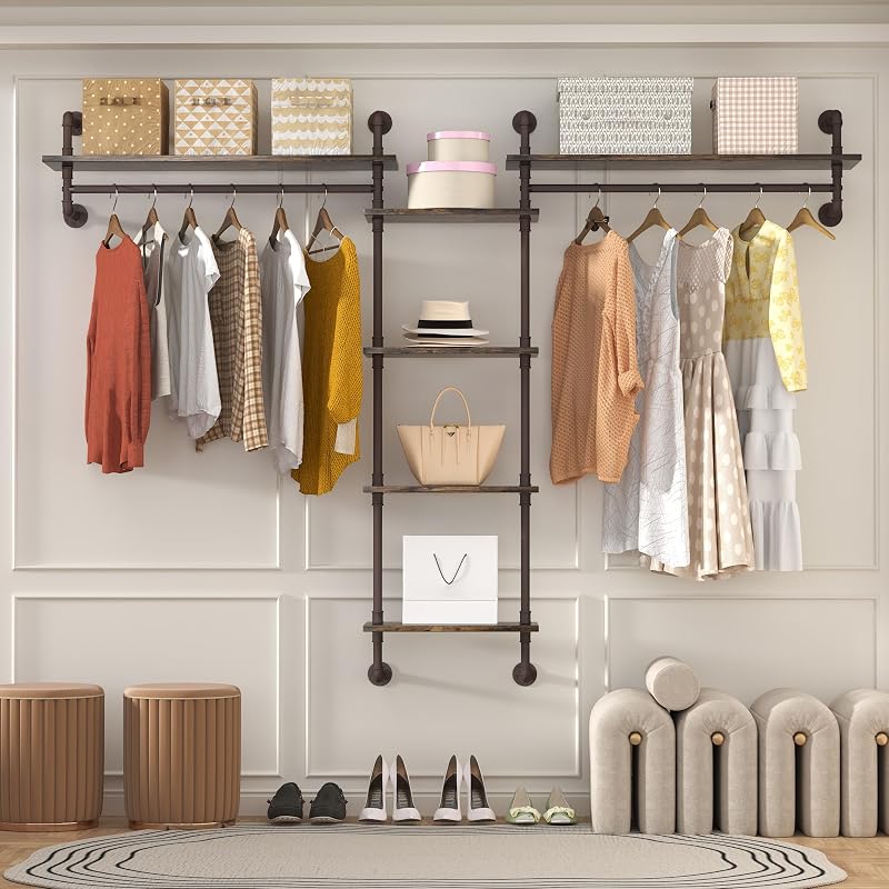 Estantería flotante tubo rústico 5 niveles 74"