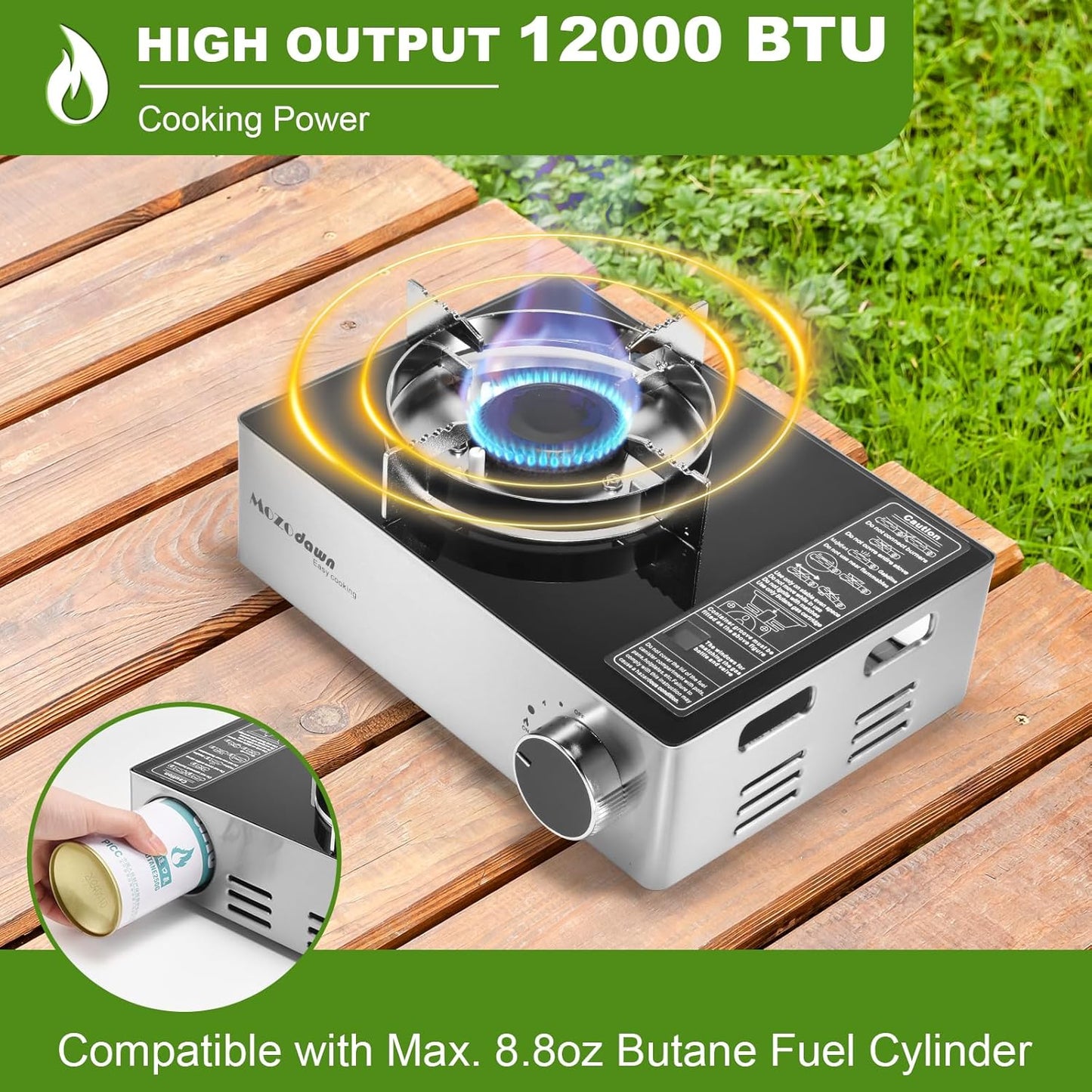 Estufa gas portátil 12000 BTU con protector viento