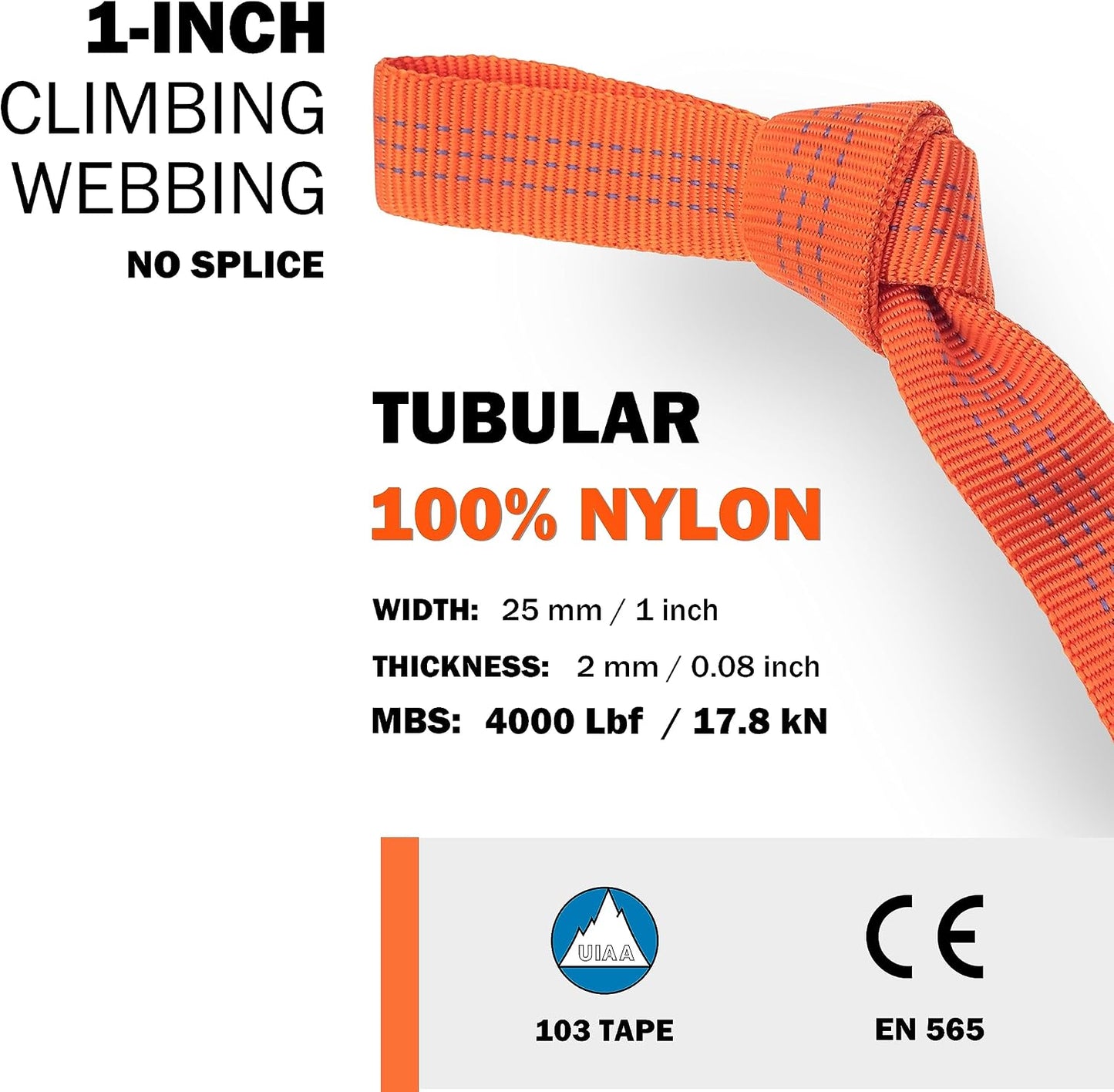 Cinta correa tubular nailon 1pulg 4000lb rescate
