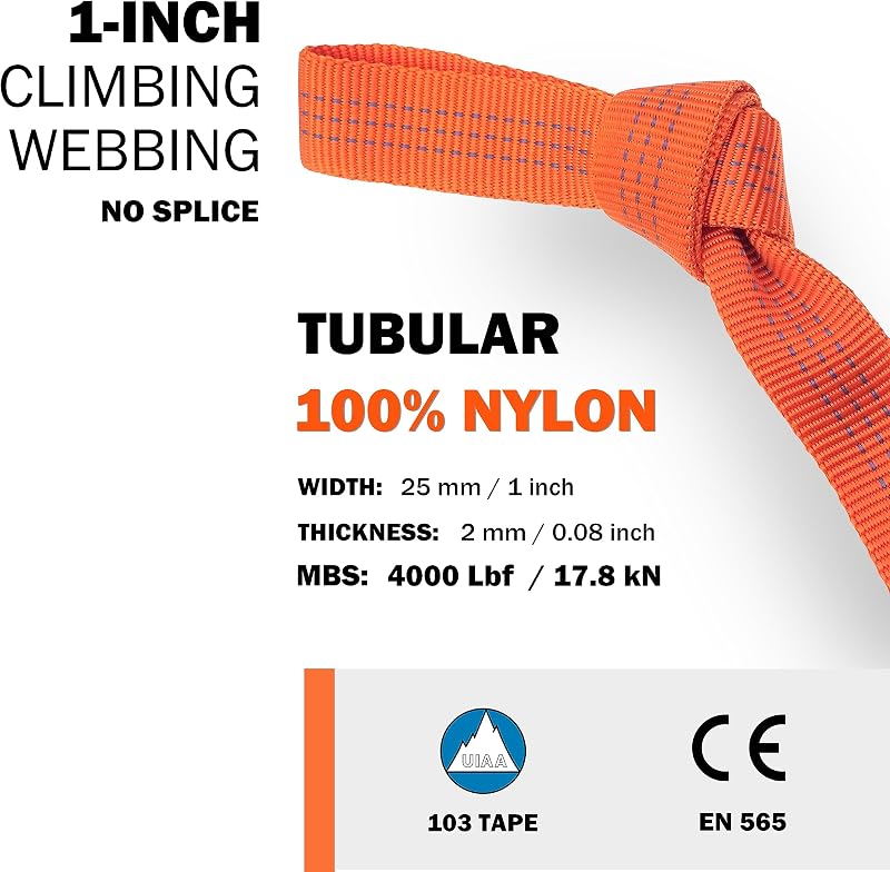 Cinta tubular nailon 1pulg CE/UIAA 4000lb rescate