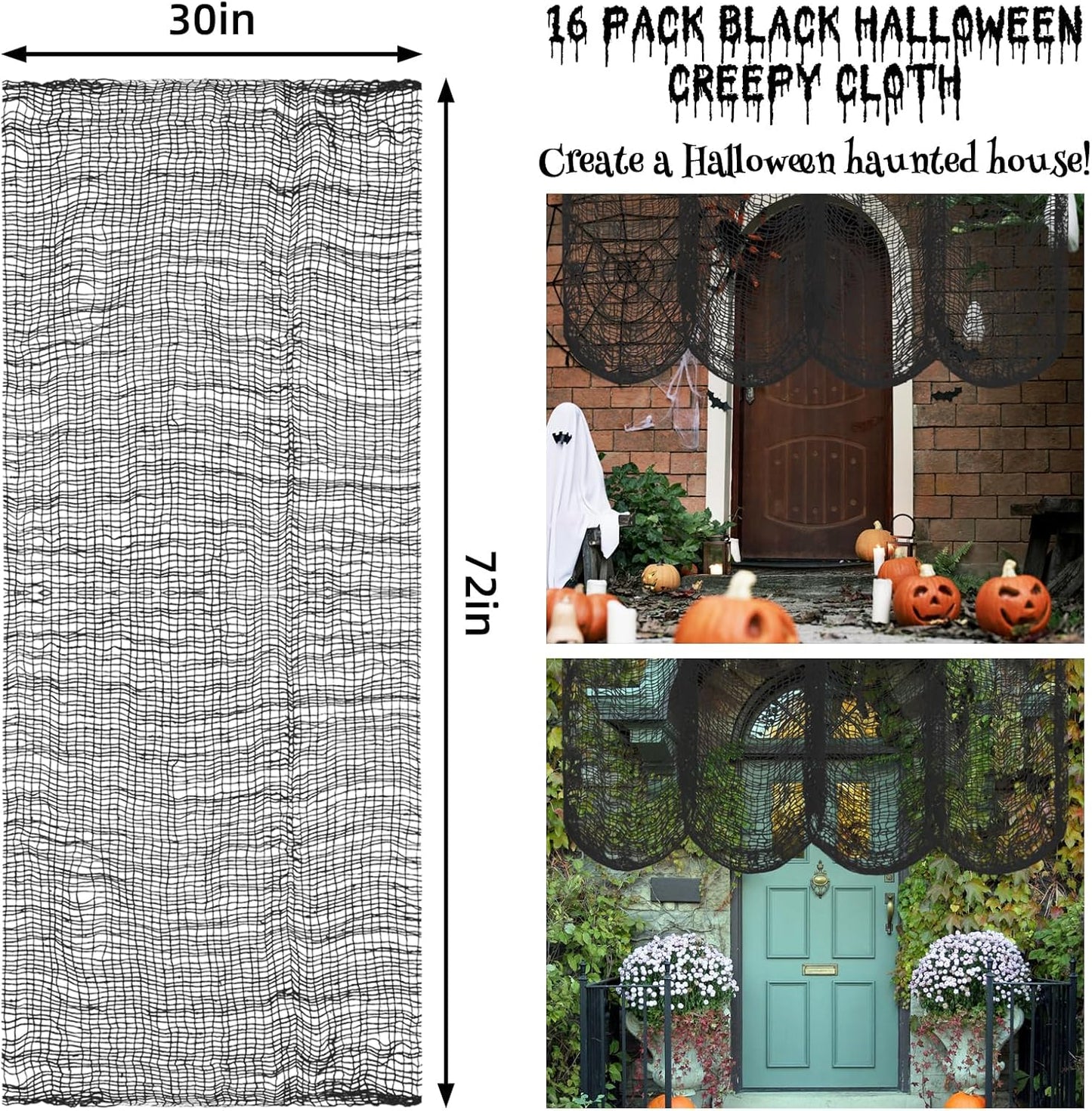 16 Paños Halloween tela malla negra para manualidades