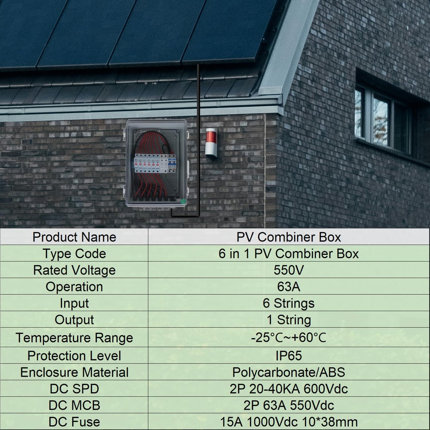 Caja combinadora solar 6en1 IP65 550V CC proteccion rayos