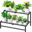 Soporte plantas 2 niveles metal negro para patio jardín