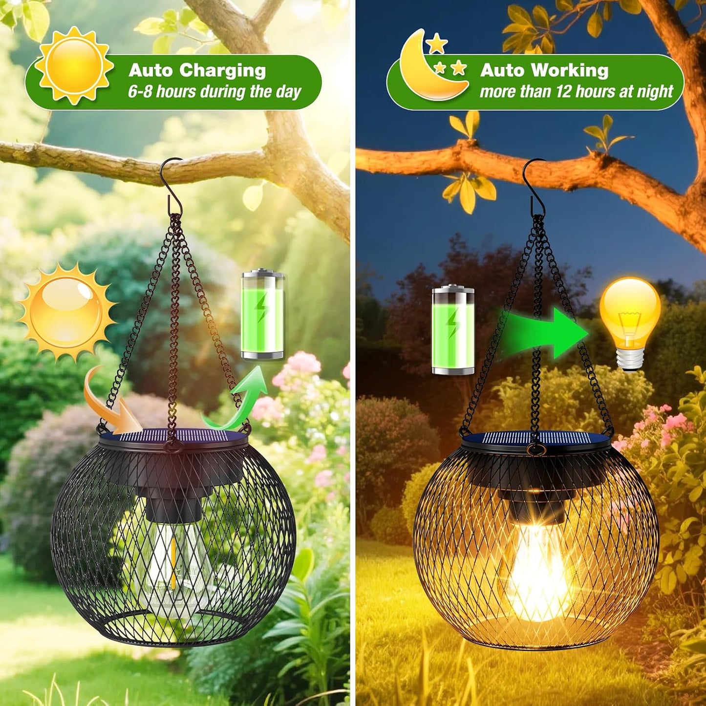 Faroles solares colgantes metal 4uds jardín porche