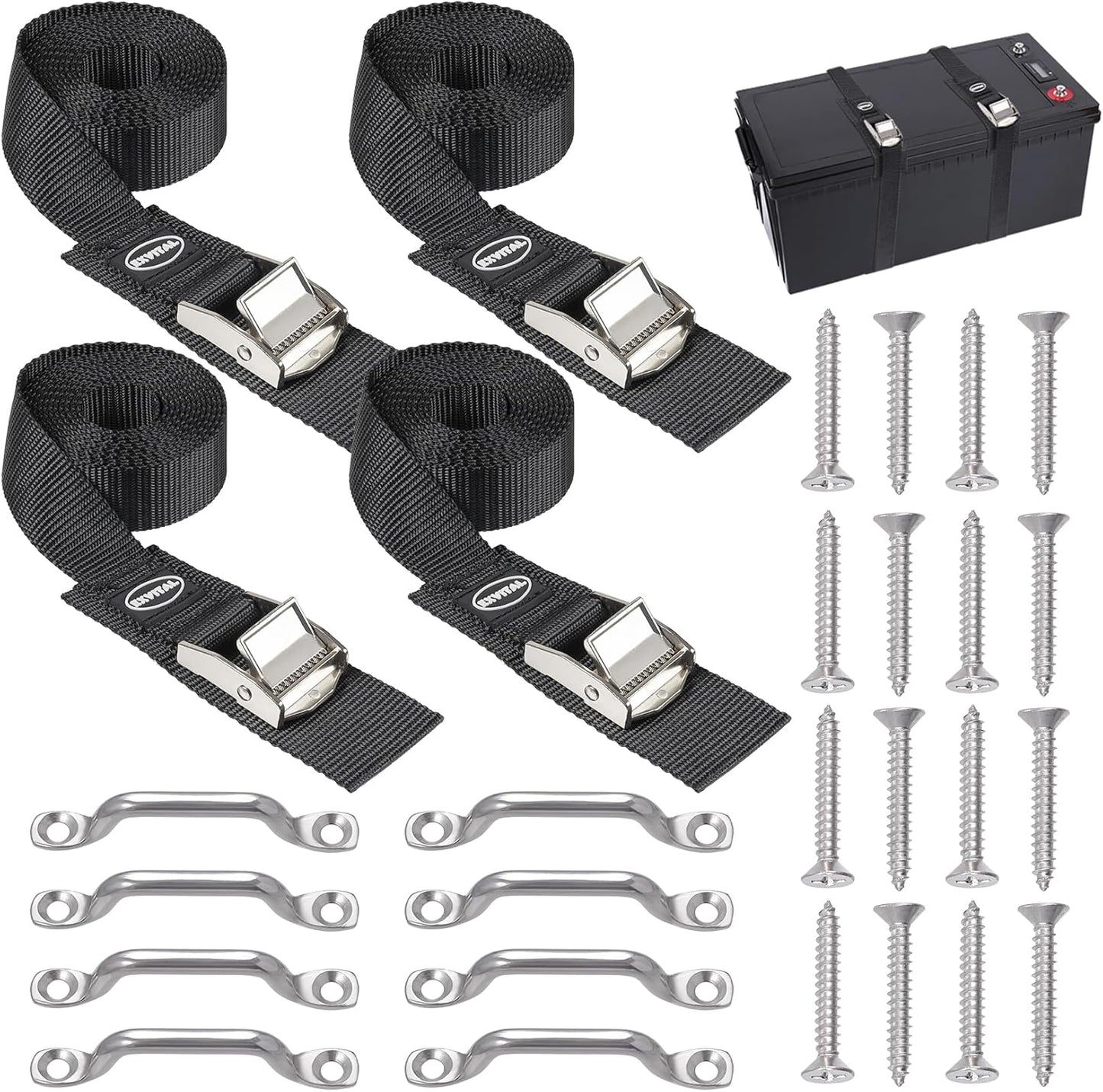 Kit amarre batería hielera 1x48pulg hebilla inox soporte inox