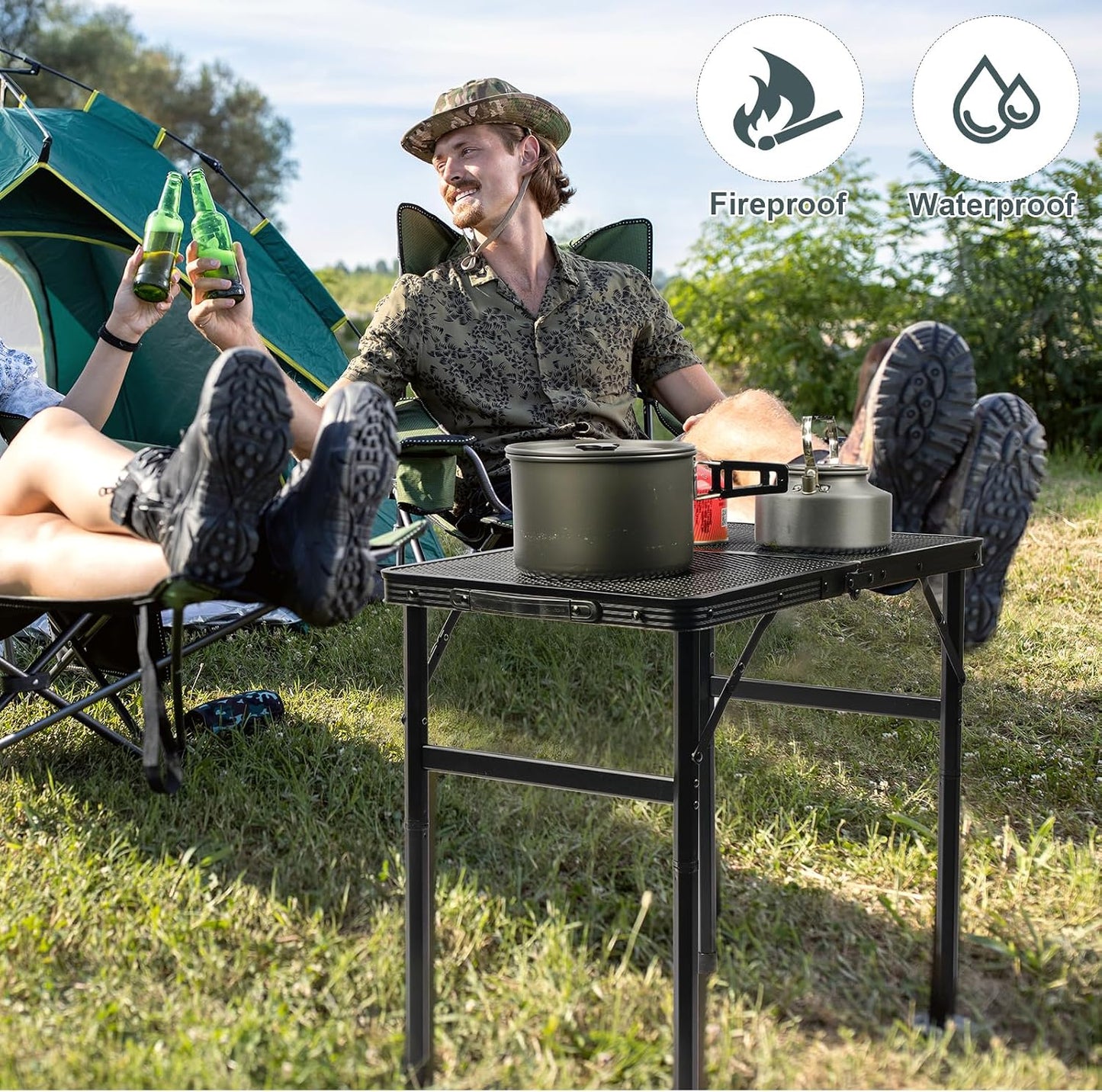 Mesa campamento portátil 2ft metal ajustable asa transporte