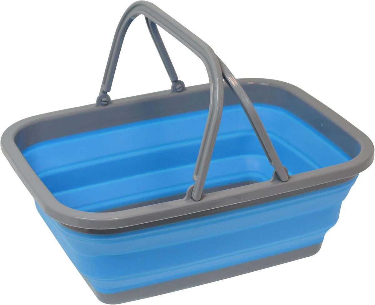 Cesta compras silicona plegable asas azul