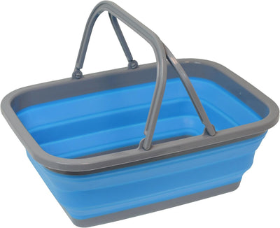 Cesta compras silicona plegable asas azul