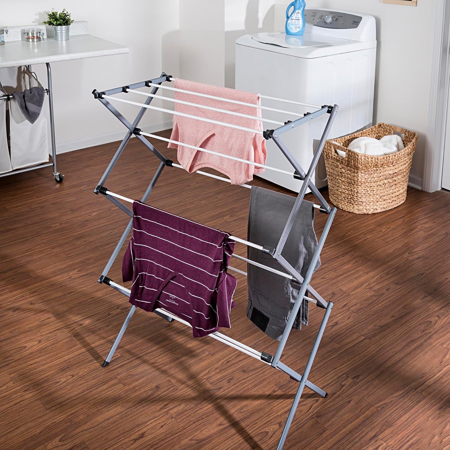 Estante secado ropa plegable metal 29x14.2x42.1pulg blanco gris