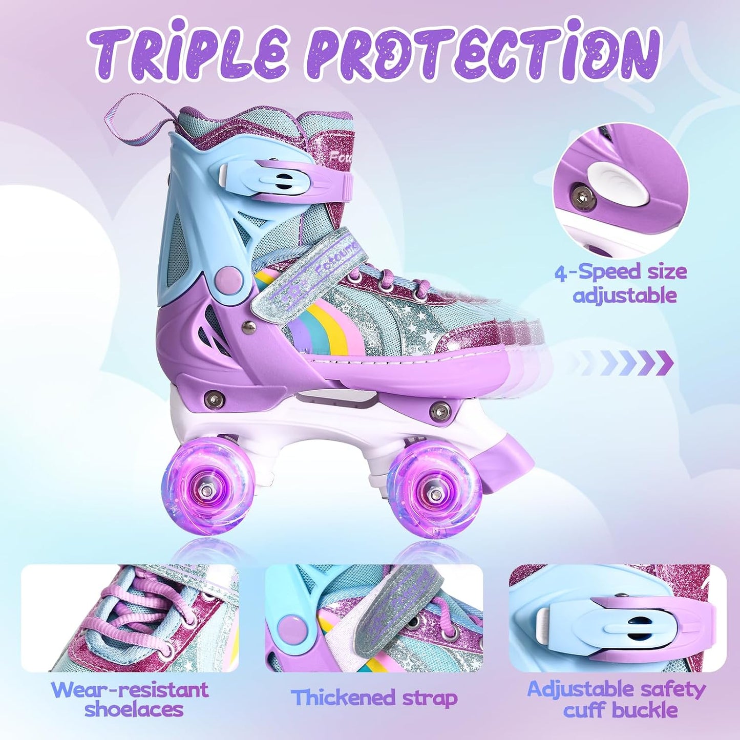 Patines cuádruples iluminados para niños 3-12 años