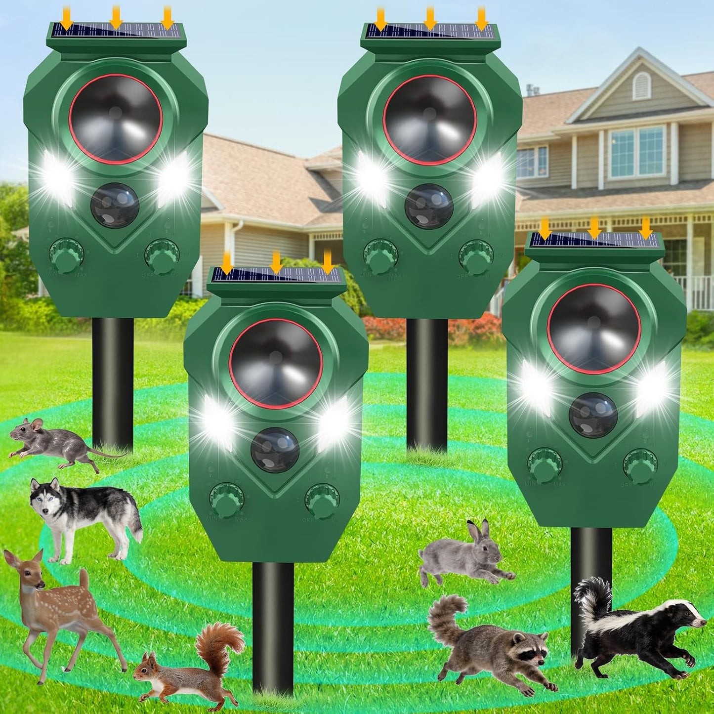 Dispositivo repelente animales al aire libre con sensor PIR y luz