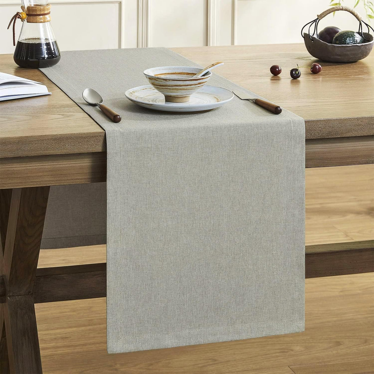 Camino mesa lino vintage gris 14x60pulg rústico granja