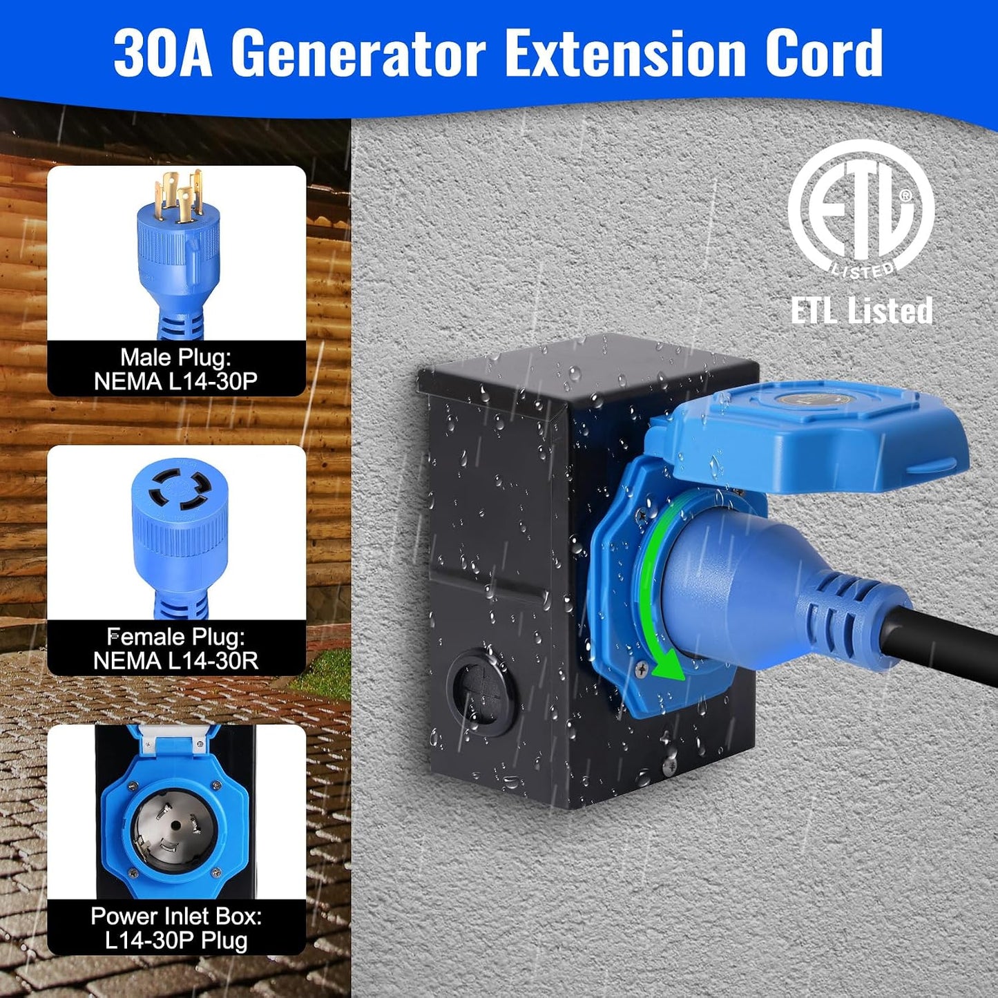 Cable generador 30A 30pies 4 clavijas NEMA L14-30P