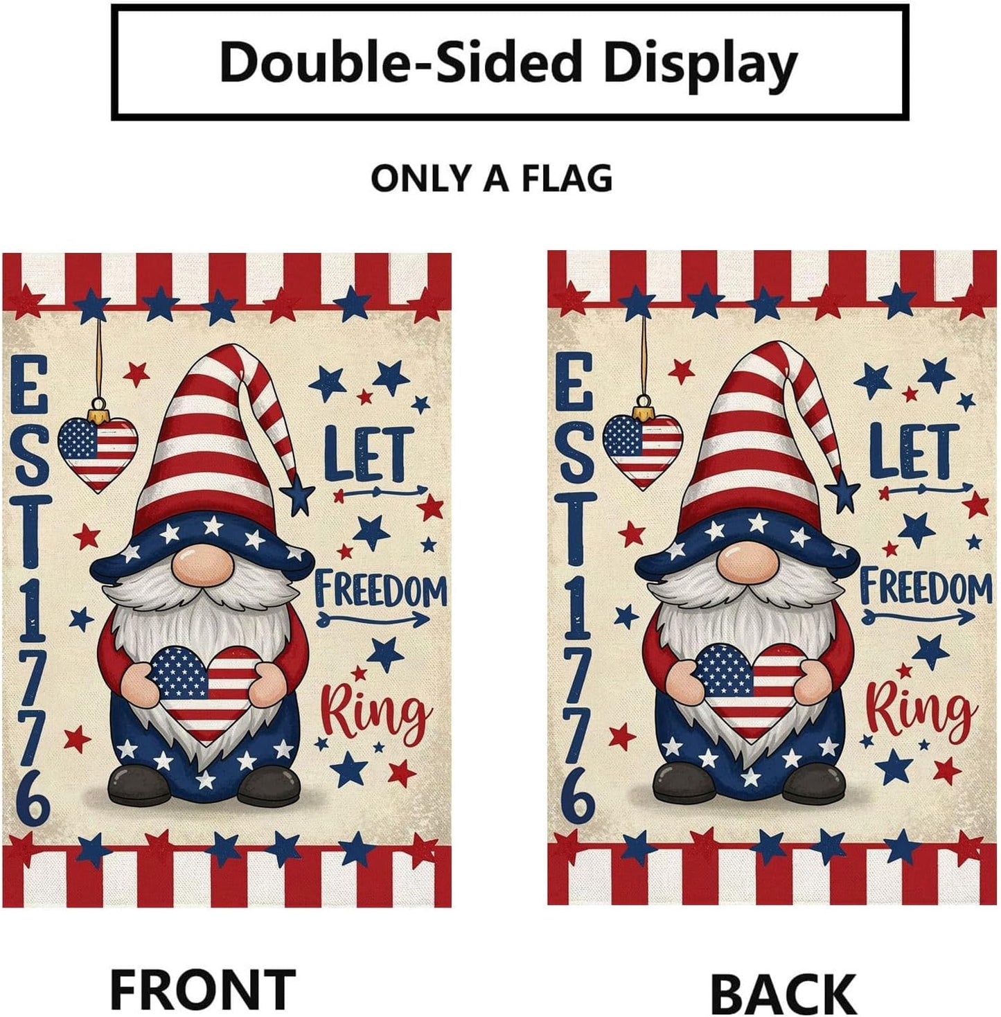 Bandera patriótica gnomo 12x18pulg doble cara 4 de julio