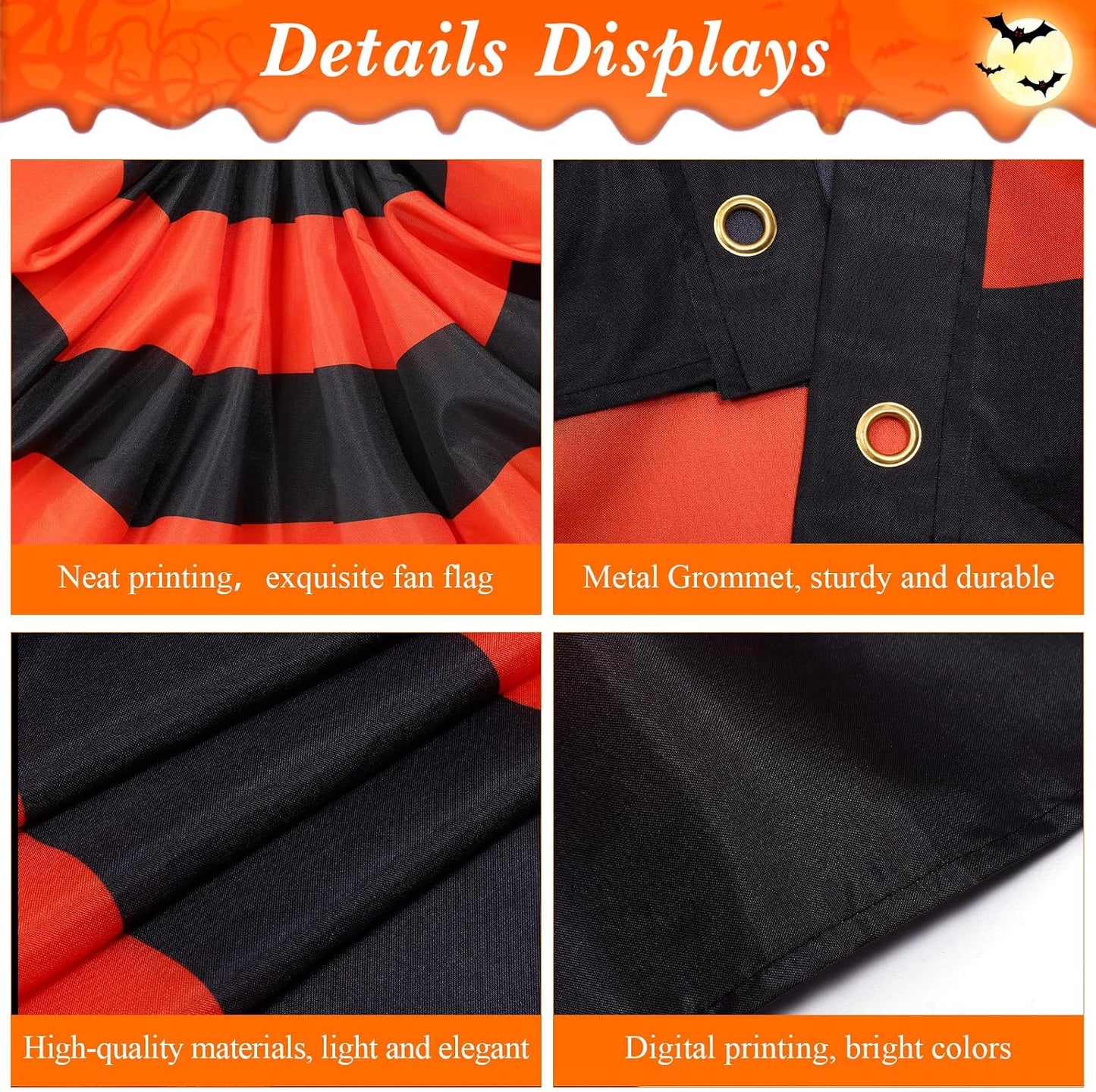 4 Banderas Halloween 3x1.5" 3 Ojales Negro Naranja