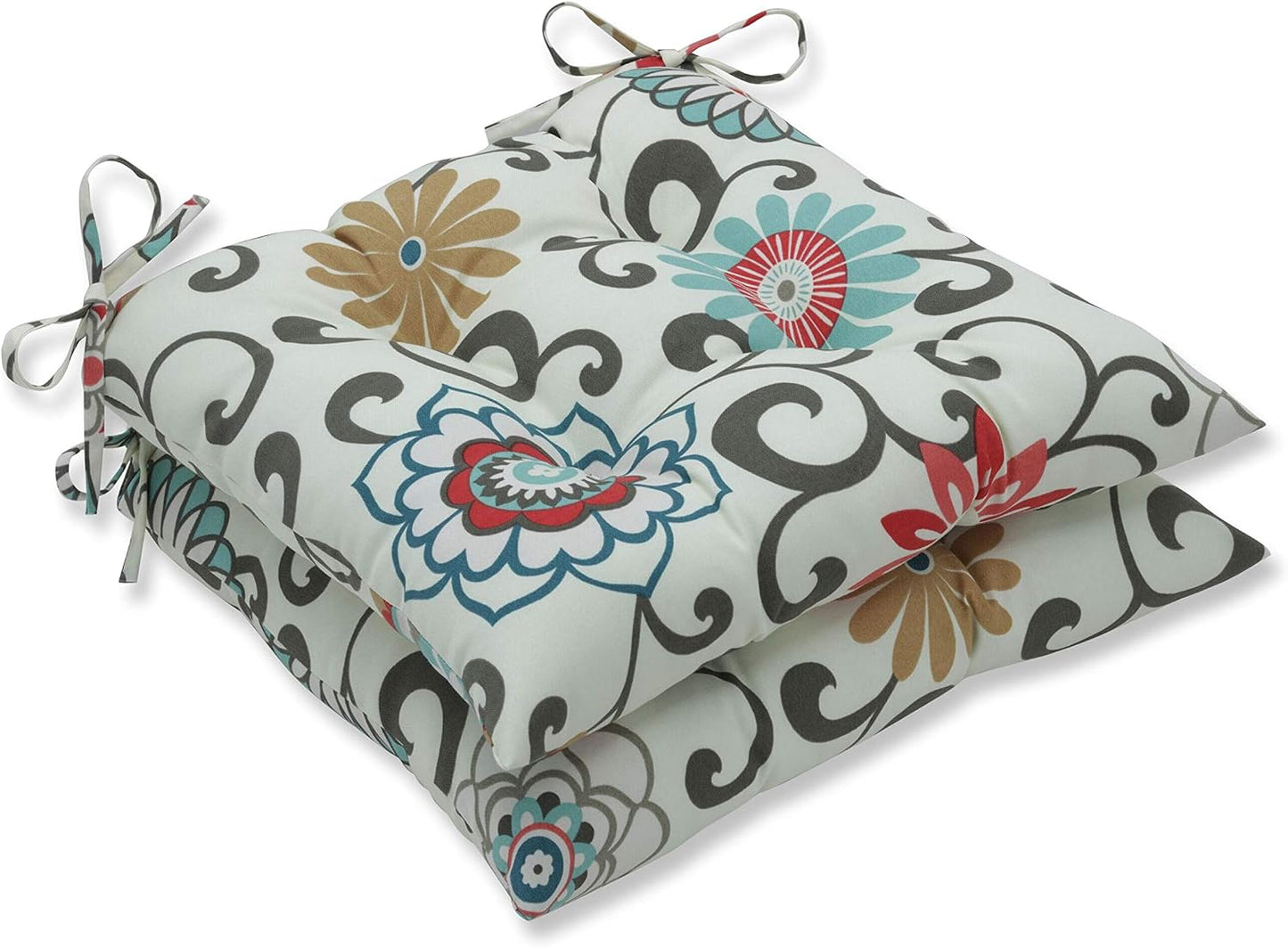 Cojín silla mimbre 18.5x19" set pompones azul/marrón