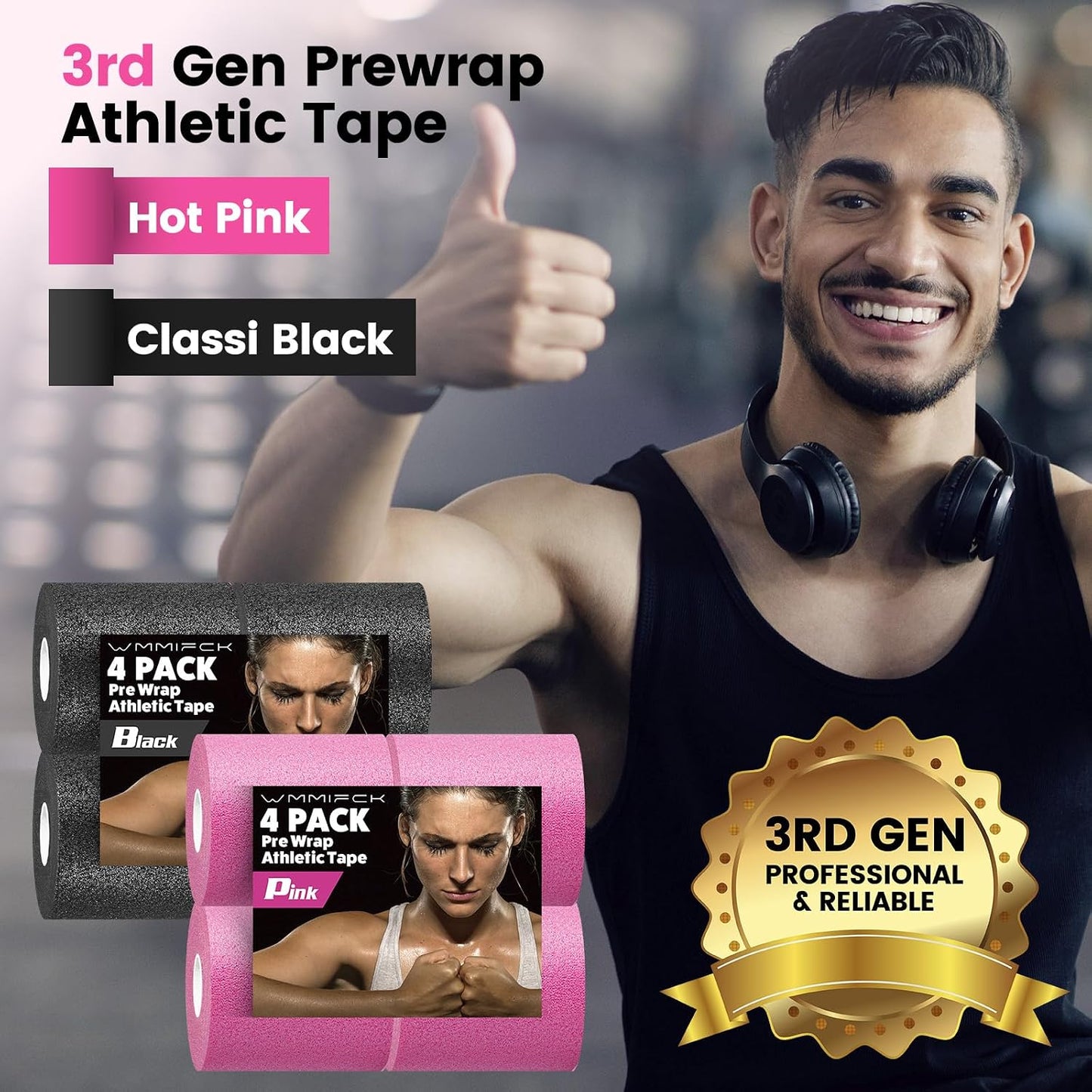 4 Pzas Cintas Atléticas Preenvueltas Rosa Intenso