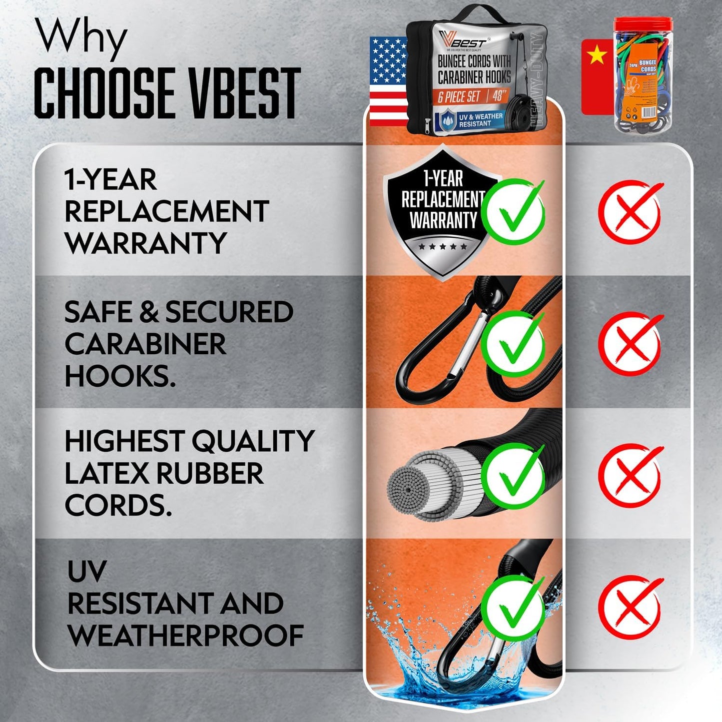 Cuerdas elásticas negras al aire libre set 6 pzas 2x48 2x60