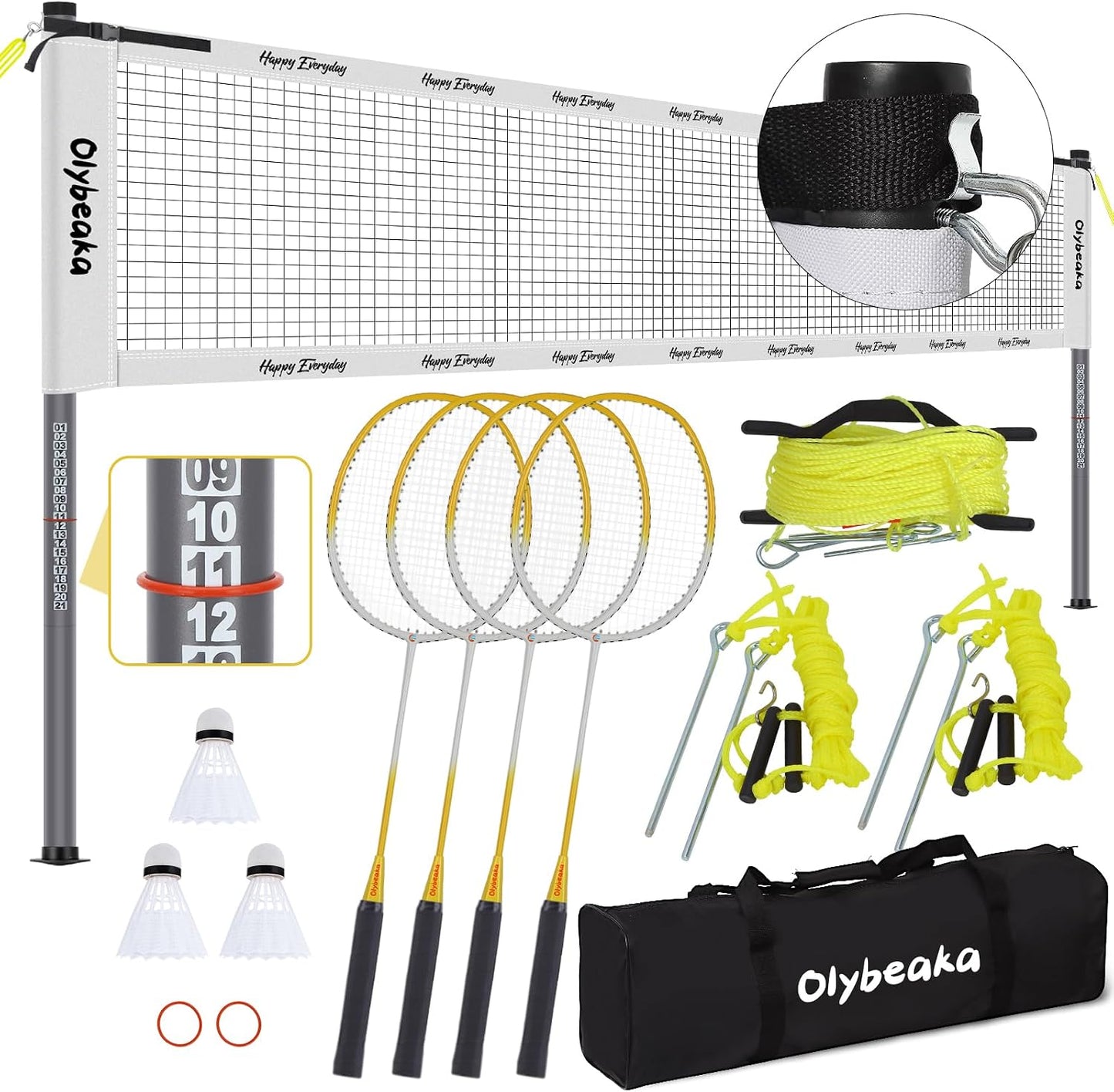 Set bádminton exterior 20ft con 4 raquetas aluminio carbono