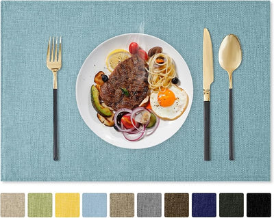 Manteles individuales tela 4-12x18pulg doble capa lino verde