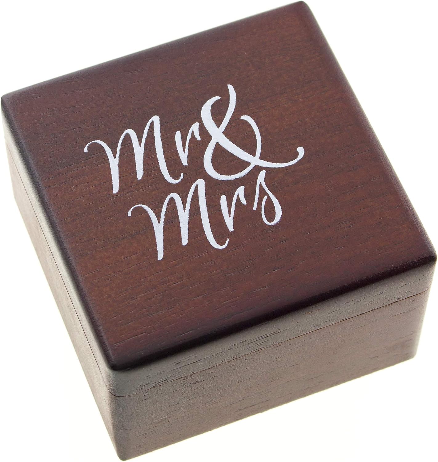 Caja madera soporte anillos boda elegante caoba magnética