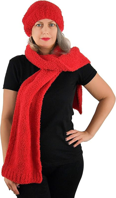 Set gorro y bufanda microfibra poliéster holgado rojo