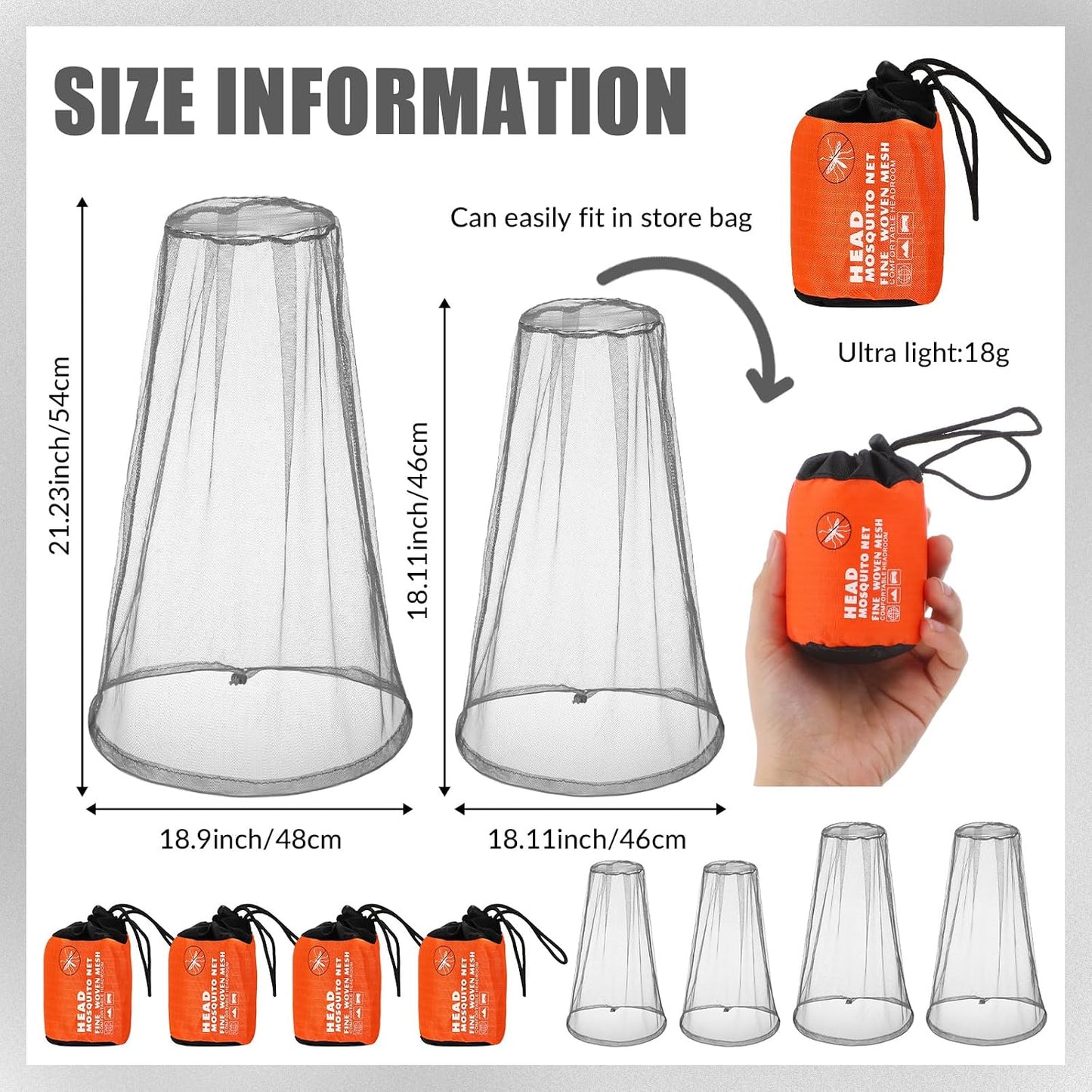 4 Protectores malla mosquitos exteriores camping escalada gris