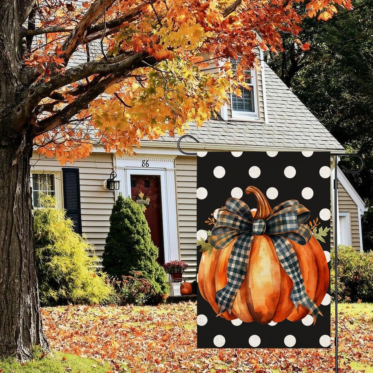Bandera jardín otoño 12x18pulg doble cara calabaza negro