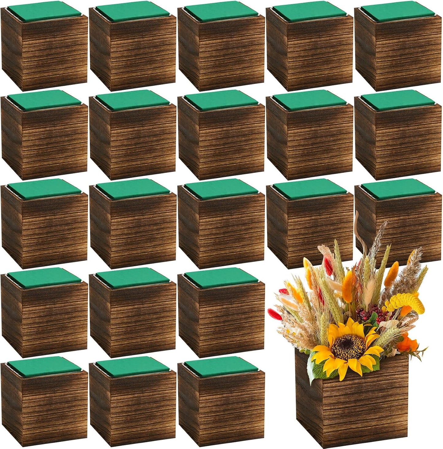 24 Macetas Madera Cubo Rústica Forro Plástico Espuma Decoración