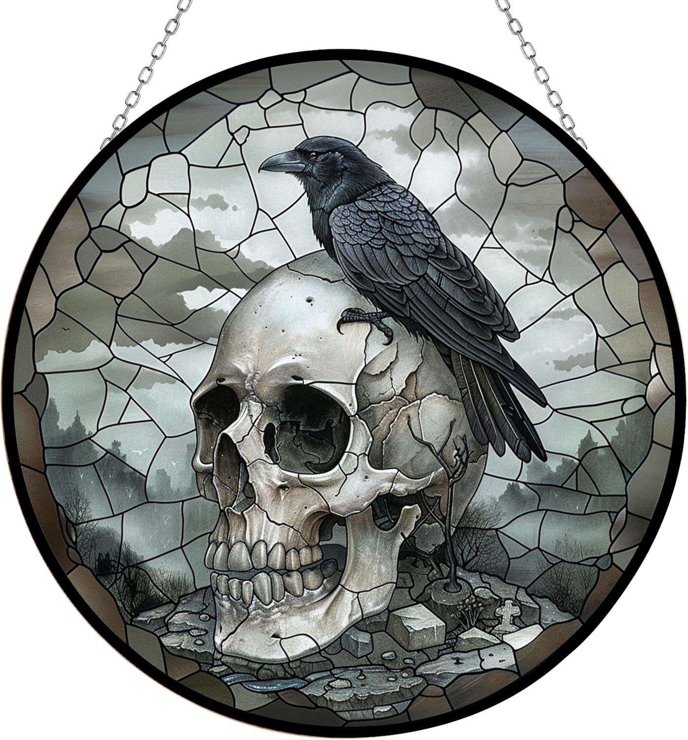 Atrapasol calavera cuervo cristal emplomado metal