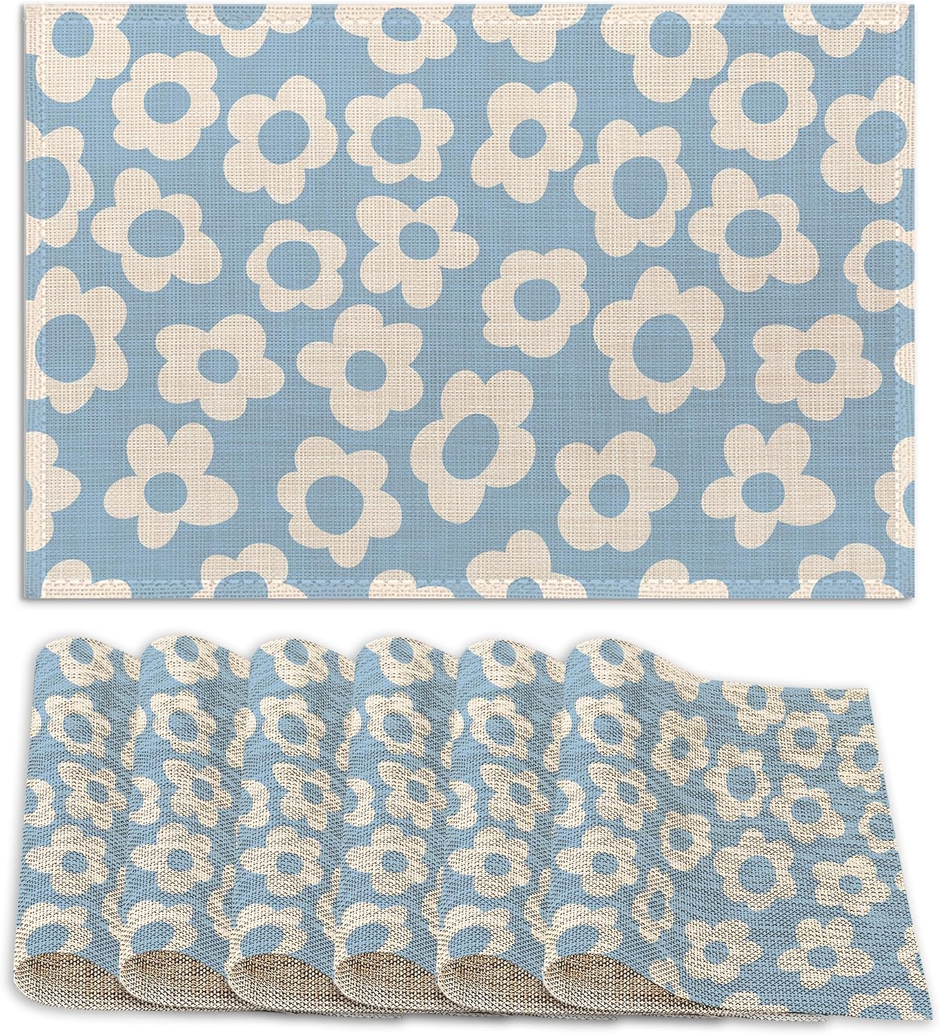 6 Pzas Manteles Vintage Flores Azules 12x18pulg Hogar