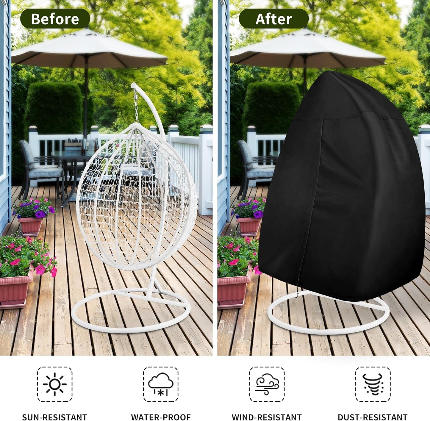Funda silla colgante patio resistente UV impermeable negro