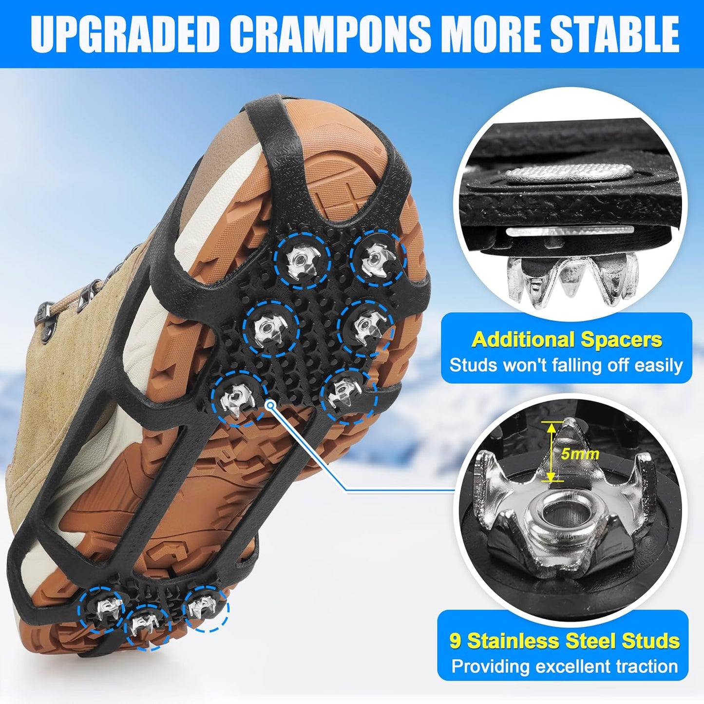 Crampones antiderrap 9 puntos para zapatos y botas