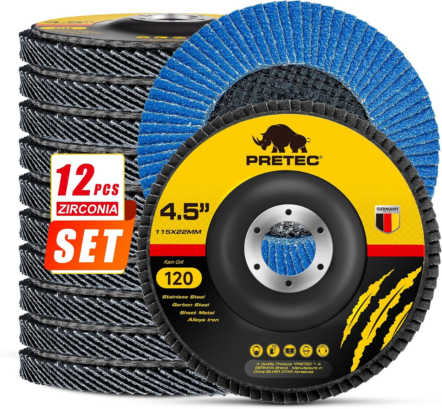 12 Discos Solapa 4.5x7/8 pulg Circonita Tipo 27 Lijado