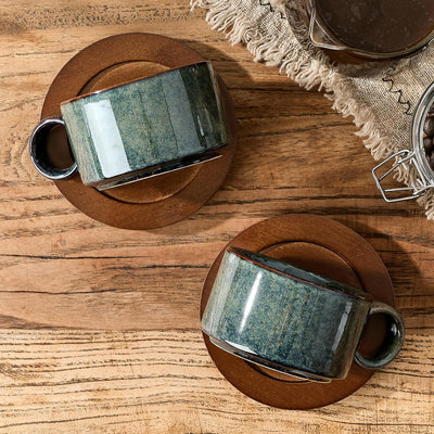Set 4 Tazas Espresso Cerámica 6oz con Soporte Metal