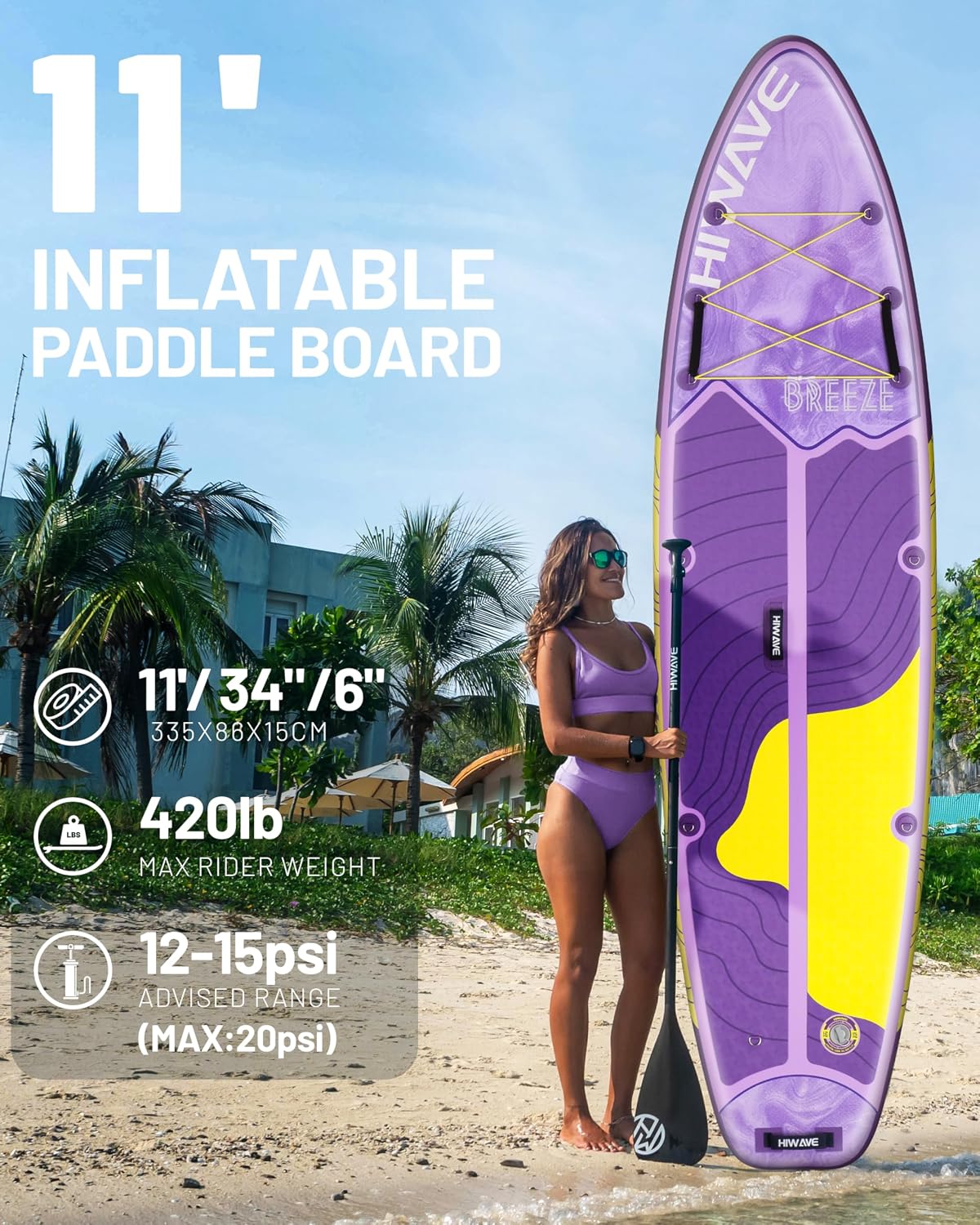 Tabla remo inflable 11x34pulg 350lb para adultos y mascotas