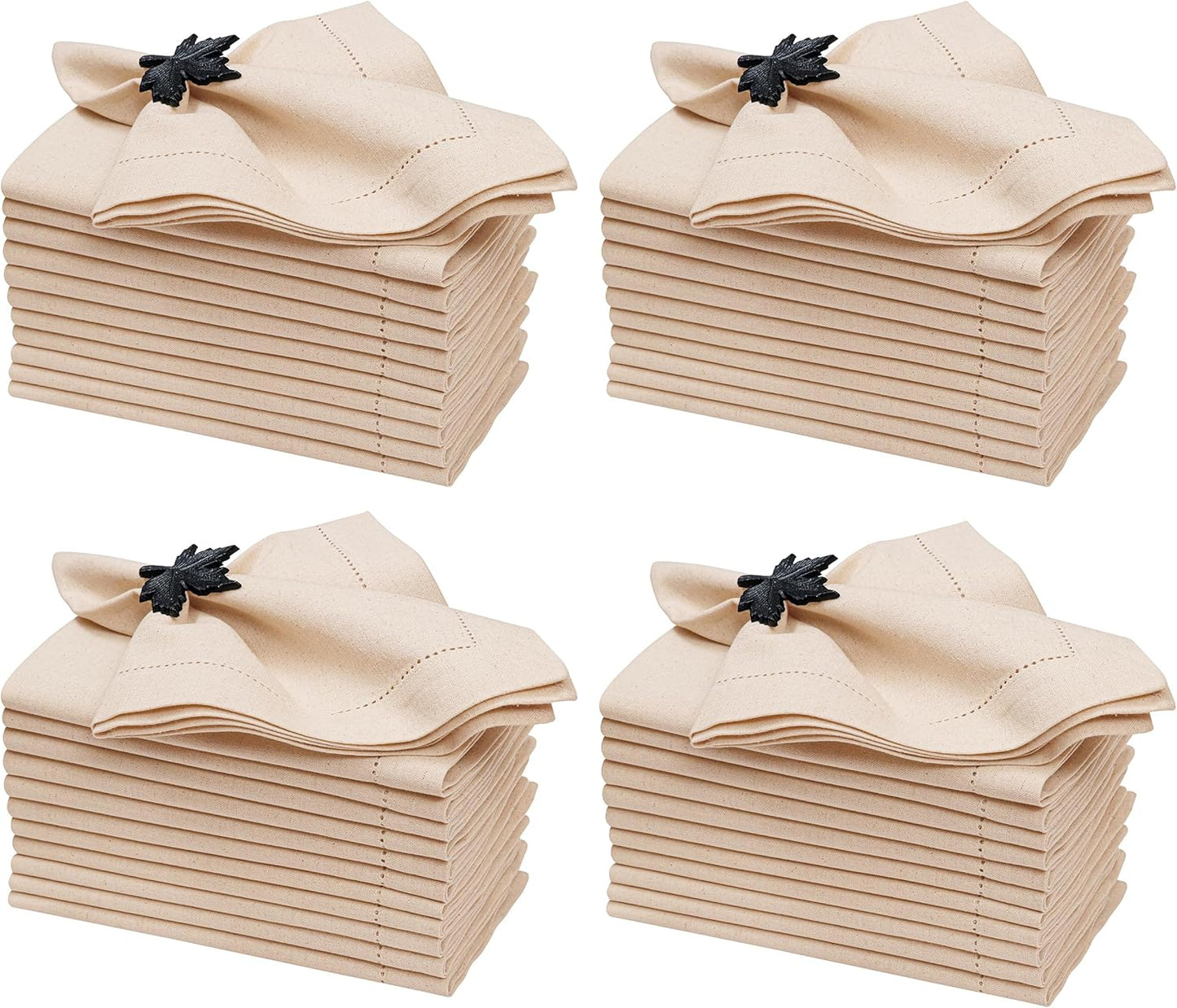 Set 48 servilletas lino natural dobladillas lavables bodas