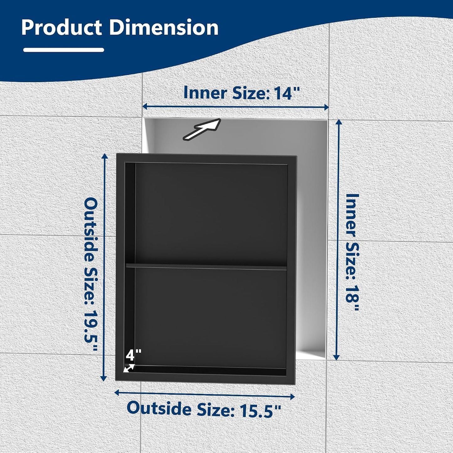 Botiquín acero inox 14x18" negro mate dobles estantes
