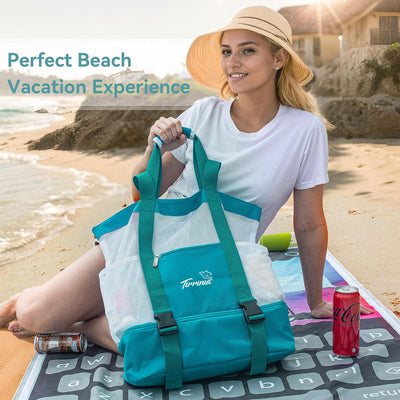 Bolsa playa malla con compartimento refrigerador para mujer