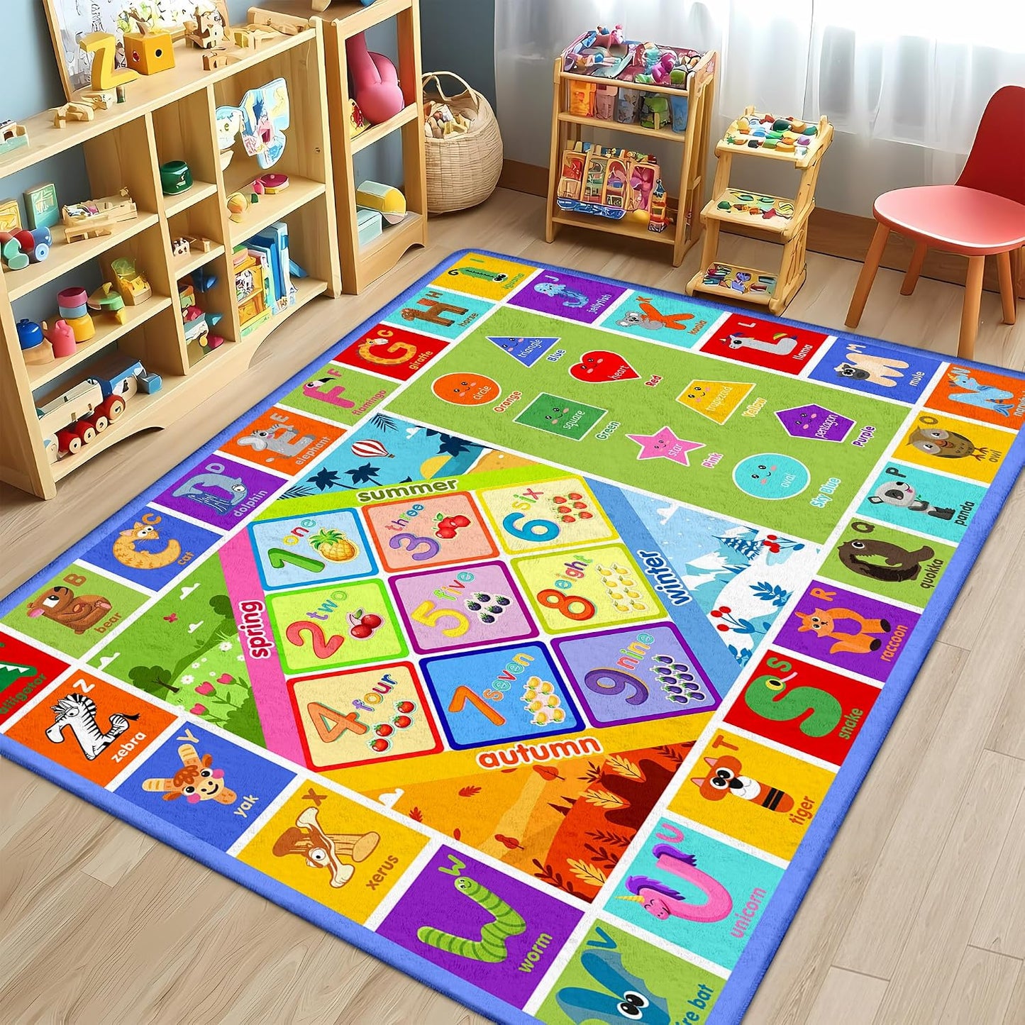 Alfombra educativa ABC números animales 5x7ft antiderrap