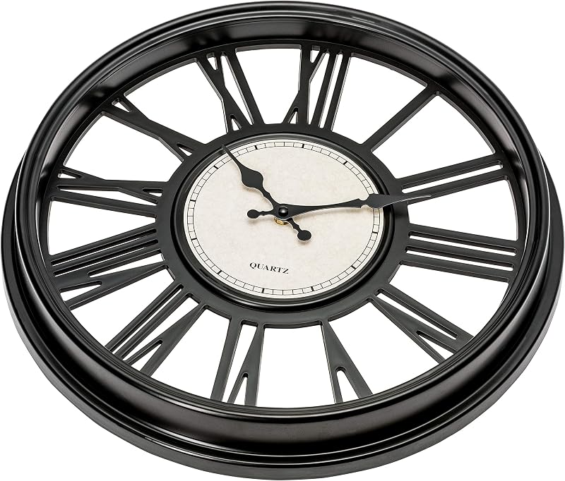 Reloj pared cuarzo 18pulg números romanos negros