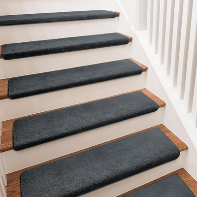 Alfombras peldaños felpa antiderrap gris 2uds